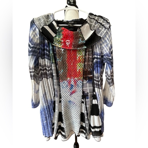 Ali Miles size large office blouse career mature modest color block mixed print - Picture 1 of 16